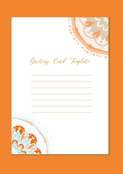 Mandala vintage template card in arabic and indian, islam and ottoman, turkish, asian style for brochure, flyer, greeting, invitation card, cover. Format A4. Floral holiday ornamental design. Vector