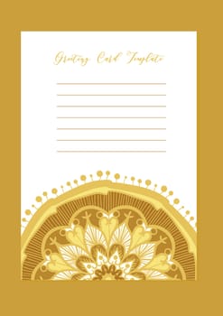 Mandala vintage template card in arabic and indian, islam and ottoman, turkish, asian style for brochure, flyer, greeting, invitation card, cover. Format A4. Floral holiday ornamental design. Vector