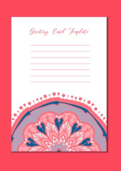 Mandala vintage template card in arabic and indian, islam and ottoman, turkish, asian style for brochure, flyer, greeting, invitation card, cover. Format A4. Floral holiday ornamental design. Vector