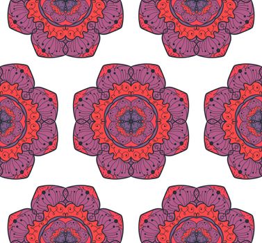 Hand drawn Mandala Seamless Pattern. Arabic, indian, turkish and ottoman culture decoration style. Ethnic ornamental background. Magic vintage template of greeting, card, print, cloth, tattoo. Vector