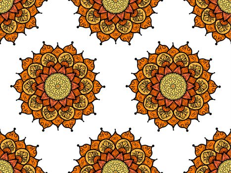 Hand drawn Mandala Seamless Pattern. Arabic, indian, turkish and ottoman culture decoration style. Ethnic ornamental background. Magic vintage template of greeting, card, print, cloth, tattoo. Vector