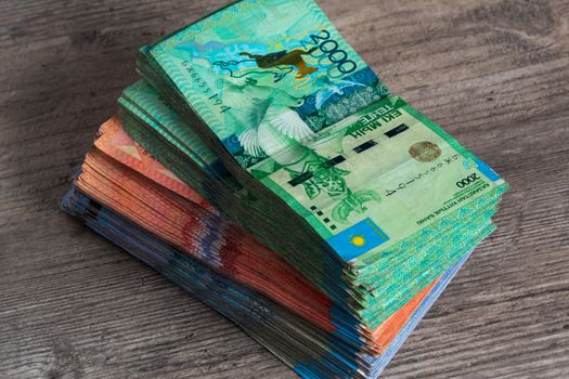 Tenge KZT. National currency of Kazakhstan, KZ. Exchange rate. Economy, development, business, Bank, broker. Banknotes