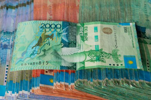 Tenge KZT. National currency of Kazakhstan, KZ. Exchange rate. Economy, development, business, Bank, broker. Banknotes