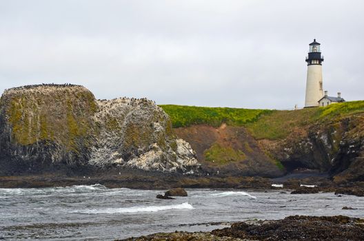 Scenic view of Yaquina lighthouse on Oregon coast USA