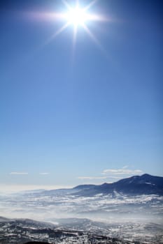 panorama shot of snow capped mountain, landscape