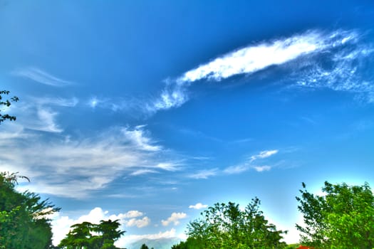 Panorama blue high dynamic range sky with clouds