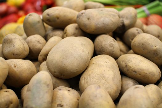 potato raw in market, macro close up