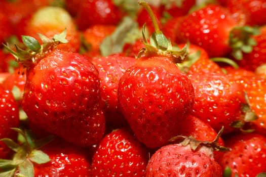 red organic strawberries fruit, macro close up