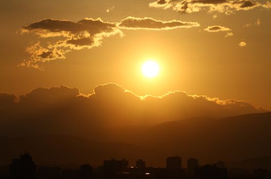 sunset, sunrise gold red pink sky landscape