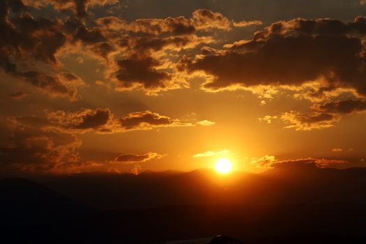 sunset, sunrise gold red pink sky landscape