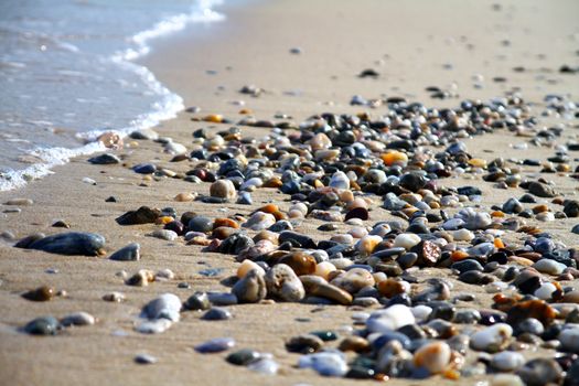 Sea beach with small rocks, close up