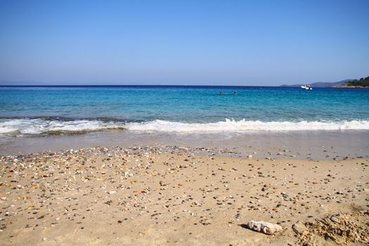 Tropical beach background. Horizon landscape and sand