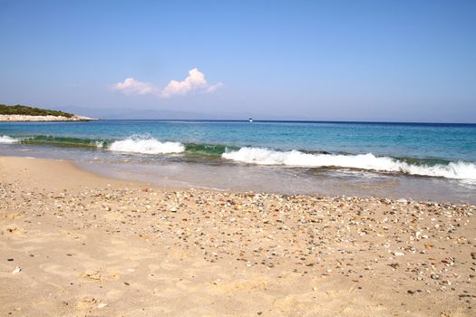 Tropical beach background. Horizon landscape and sand