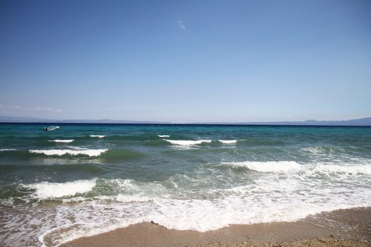 Tropical beach background. Horizon landscape and sand