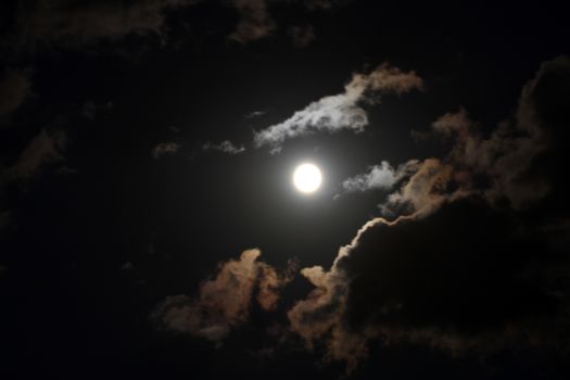 full moon light at night with clouds sky