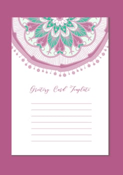 Mandala vintage template card in arabic and indian, islam and ottoman, turkish, asian style for brochure, flyer, greeting, invitation card, cover. Format A4. Floral holiday ornamental design. Vector