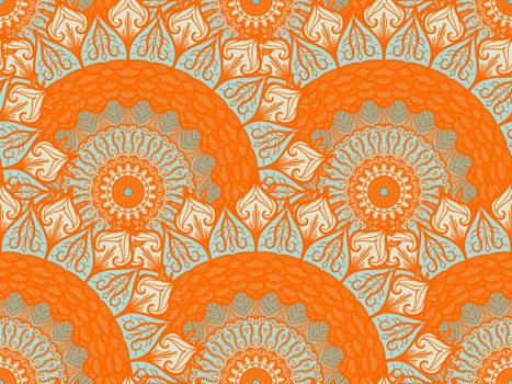 Hand drawn Mandala Seamless Pattern. Arabic, indian, turkish and ottoman culture decoration style. Ethnic ornamental background. Magic vintage template of greeting, card, print, cloth, tattoo. Vector