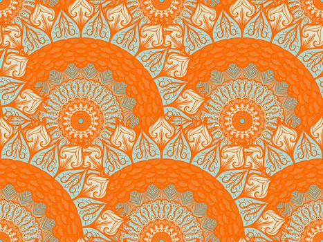 Hand drawn Mandala Seamless Pattern. Arabic, indian, turkish and ottoman culture decoration style. Ethnic ornamental background. Magic vintage template of greeting, card, print, cloth, tattoo. Vector