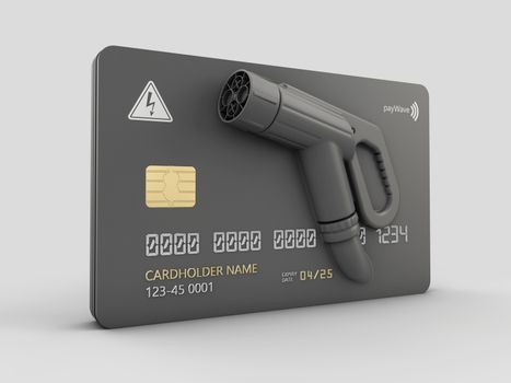 3d Rendering of Realistic credit card with nozzle charging plug.