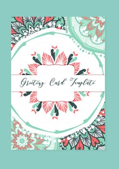 Mandala vintage template card in arabic and indian, islam and ottoman, turkish, asian style for brochure, flyer, greeting, invitation card, cover. Format A4. Floral holiday ornamental design. Vector