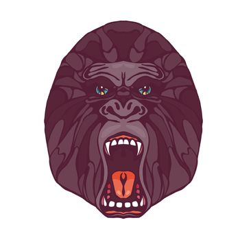 Growling detailed gorilla in cartoon style. Design for t-shirt, poster, bag. Vector
