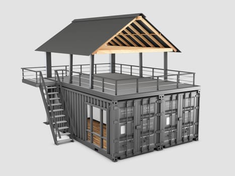 3d rendering of Converted old shipping container, isolated gray, clipping path included.