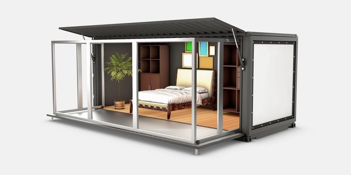 3d Illustration of Container House. Reuse Container for bedroom