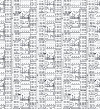 Day City Life Concept Seamless Pattern. Town street. Urban Landscape Banner with buildings, trees, shop, stores, sky and sun. Vector