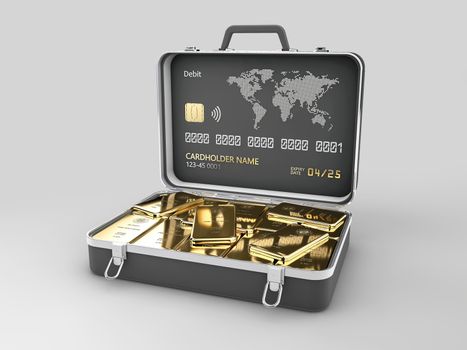 3d rendering of case full of gold bars, clipping path included.