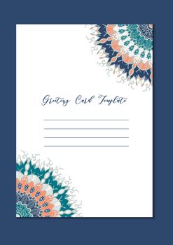 Business mandala card template. Oriental ethnic pattern. Mehndi ornament page for brochure, flyer, greeting, invitation cover. Design layout in boho and islam, arabic and east, indian style. Vector