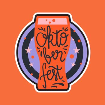 Oktoberfest Lettering. Beer festival handmade design element for badge, sticker, poster and print, t-shirt, apparel. Vector