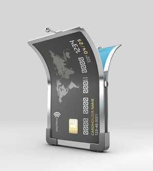 Open Credit card, clipping path included, 3d Rendering.