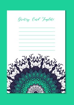 Business mandala card template. Oriental ethnic pattern. Mehndi ornament page for brochure, flyer, greeting, invitation cover. Design layout in boho and islam, arabic and east, indian style. Vector