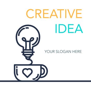 Simple Creative Success Idea Banner. Innovation symbol. Light bulb and cup. Design element for business startup, technology, science. Concept of invention, study, imagination and creativity. Vector