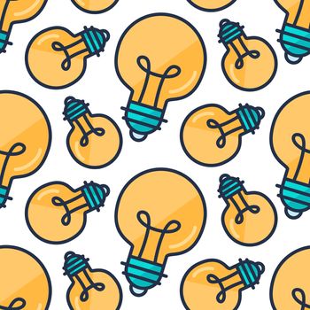 Lamp Bulb Seamless Pattern. Creative Success Idea Background. Innovation ornament for business startup, technology, science. Design element of invention, study, imagination and creativity. Vector
