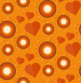 Vintage Seamless Romantic Pattern for Wrap, Print, Fabric, Textile, Greeting Card with coffee and chocolate color. Ornament with heart and circle for clothes and wallpaper, stickers and mosaic. Vector