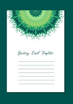 Business mandala card template. Oriental ethnic pattern. Mehndi ornament page for brochure, flyer, greeting, invitation cover. Design layout in boho and islam, arabic and east, indian style. Vector