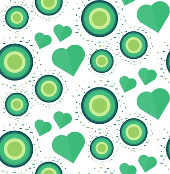 Vintage Seamless Romantic Pattern for Wrap, Print, Fabric, Textile, Greeting Card. Ornament with heart and circle for clothes and wallpaper, stickers and mosaic. Wedding retro background. Vector