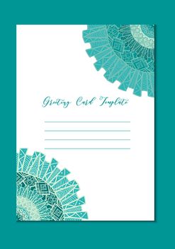 Business mandala card template. Oriental ethnic pattern. Mehndi ornament page for brochure, flyer, greeting, invitation cover. Design layout in boho and islam, arabic and east, indian style. Vector