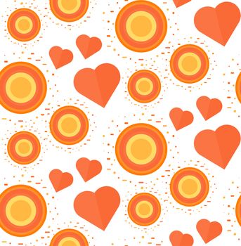 Vintage Seamless Romantic Pattern for Wrap, Print, Fabric, Textile, Greeting Card. Ornament with heart and circle for clothes and wallpaper, stickers and mosaic. Wedding retro background. Vector