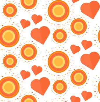 Vintage Seamless Romantic Pattern for Wrap, Print, Fabric, Textile, Greeting Card. Ornament with heart and circle for clothes and wallpaper, stickers and mosaic. Wedding retro background. Vector