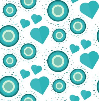 Vintage Seamless Romantic Pattern for Wrap, Print, Fabric, Textile, Greeting Card. Ornament with heart and circle for clothes and wallpaper, stickers and mosaic. Wedding retro background. Vector