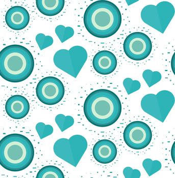 Vintage Seamless Romantic Pattern for Wrap, Print, Fabric, Textile, Greeting Card. Ornament with heart and circle for clothes and wallpaper, stickers and mosaic. Wedding retro background. Vector