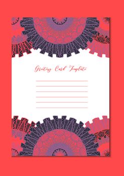 Business mandala card template. Oriental ethnic pattern. Mehndi ornament page for brochure, flyer, greeting, invitation cover. Design layout in boho and islam, arabic and east, indian style. Vector