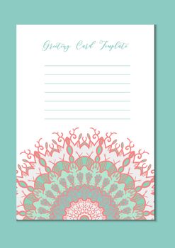 Business mandala card template. Oriental ethnic pattern. Mehndi ornament page for brochure, flyer, greeting, invitation cover. Design layout in boho and islam, arabic and east, indian style. Vector