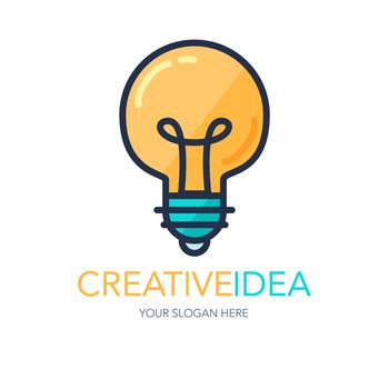 Simple Creative Success Idea Logo. Innovation symbol. Light bulb sign. Design element for business startup, technology, science. Icon concept of invention, study, imagination and creativity. Vector