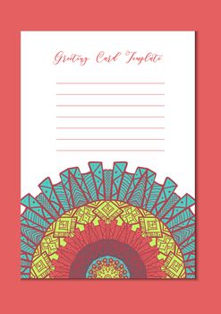 Business mandala card template. Oriental ethnic pattern. Mehndi ornament page for brochure, flyer, greeting, invitation cover. Design layout in boho and islam, arabic and east, indian style. Vector