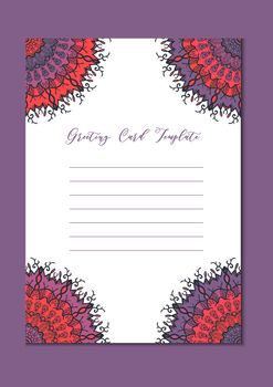Business mandala card template. Oriental ethnic pattern. Mehndi ornament page for brochure, flyer, greeting, invitation cover. Design layout in boho and islam, arabic and east, indian style. Vector