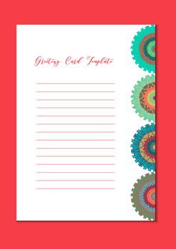 Business mandala card template. Oriental ethnic pattern. Mehndi ornament page for brochure, flyer, greeting, invitation cover. Design layout in boho and islam, arabic and east, indian style. Vector