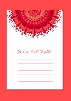 Business mandala card template. Oriental ethnic pattern. Mehndi ornament page for brochure, flyer, greeting, invitation cover. Design layout in boho and islam, arabic and east, indian style. Vector